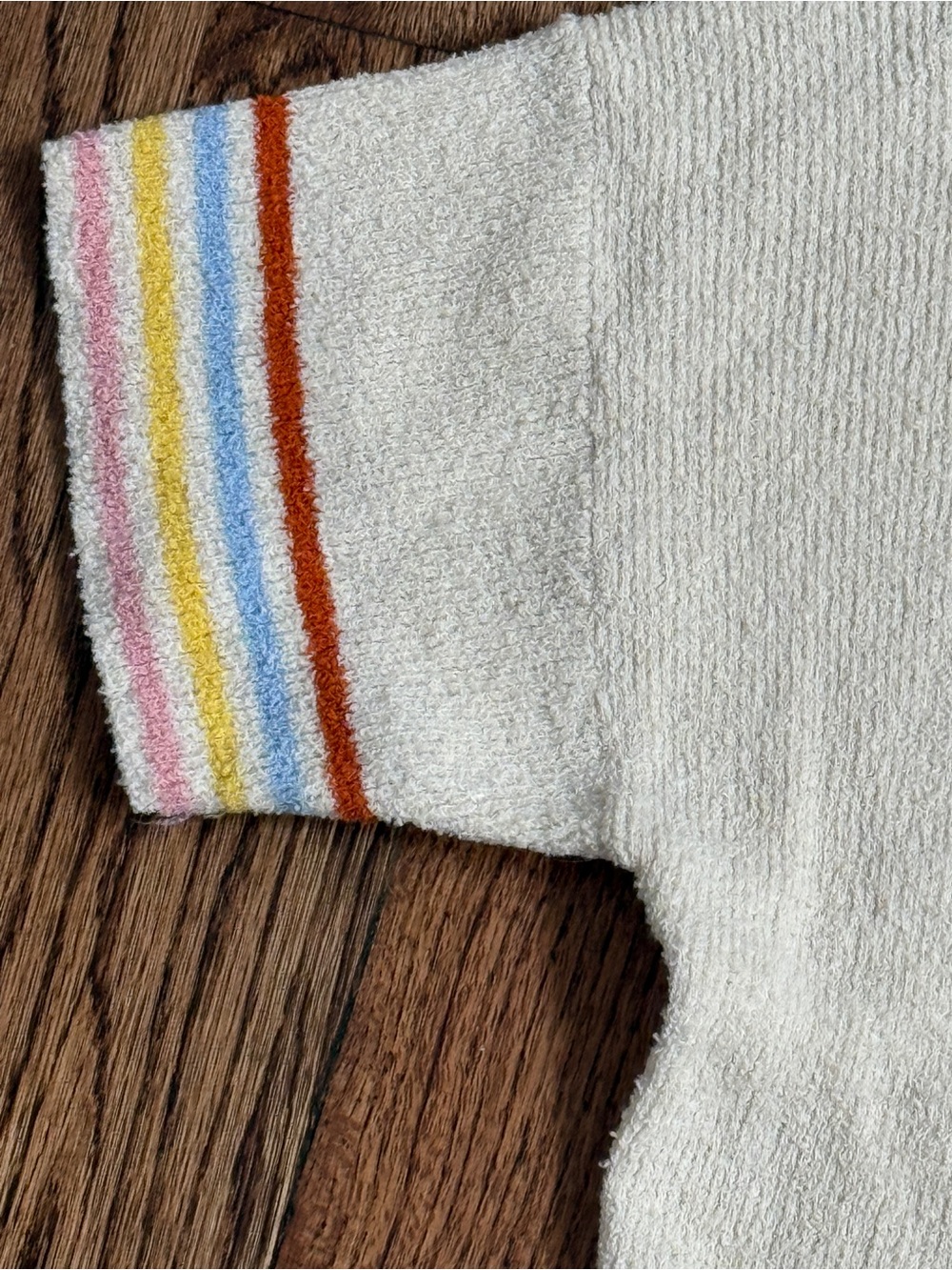Madewell Cream Button-Front Sweater with Rainbow Stripe Cuff - Picture 3 of 6